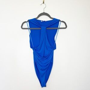 Zara Women Knotted Neckline Bodysuit - Size M - Blue